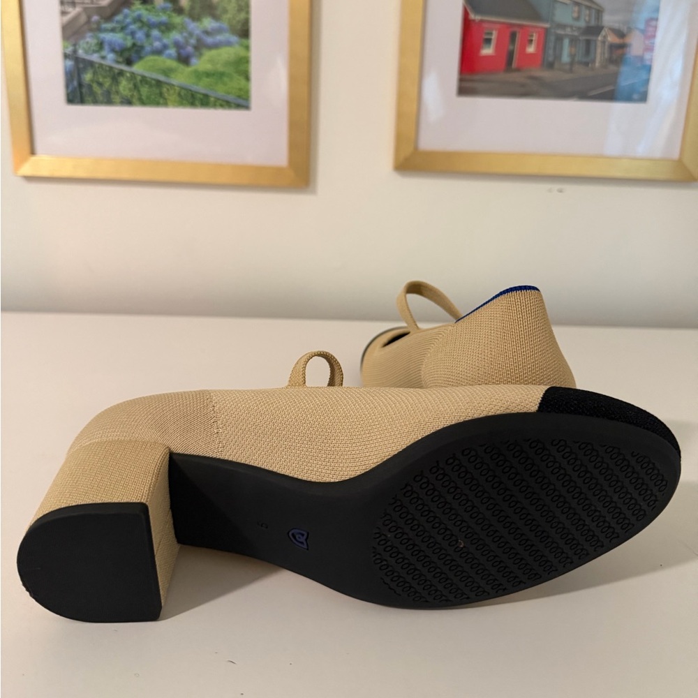 Rothy's Beige and Black Mary Jane Block Heel Pumps - Picture 3 of 4
